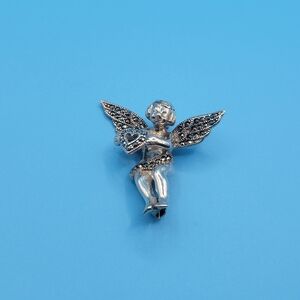 Vintage Small Sterling silver SMJ Marcasite Cherub Brooch